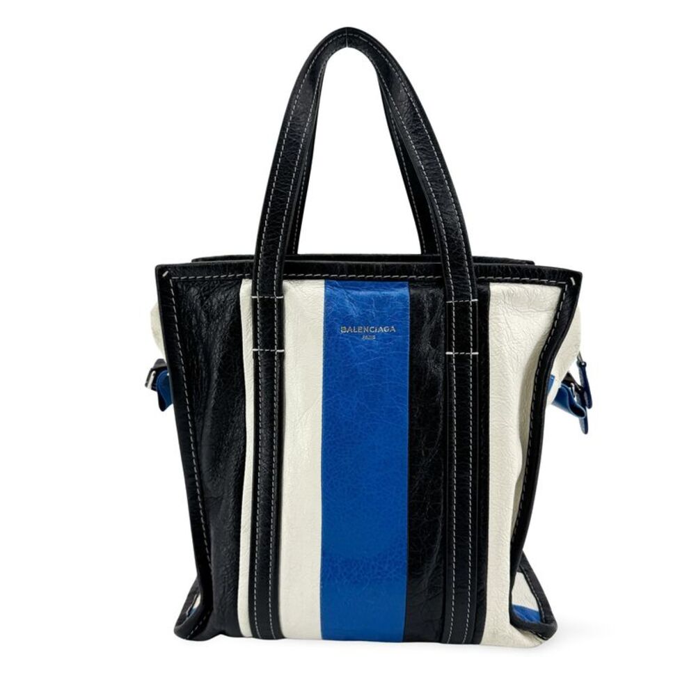 Balenciaga Bazaar Shopper Bag XS Black White Blue Stripe